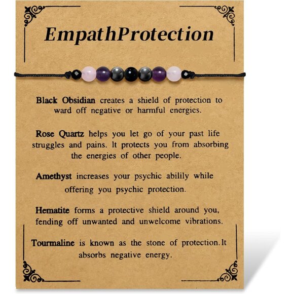 Evil Eye Empath Bracelet - Adjustable 11.7in Anxiety Relief Gift in Velvet Pouch - Picture 1 of 7